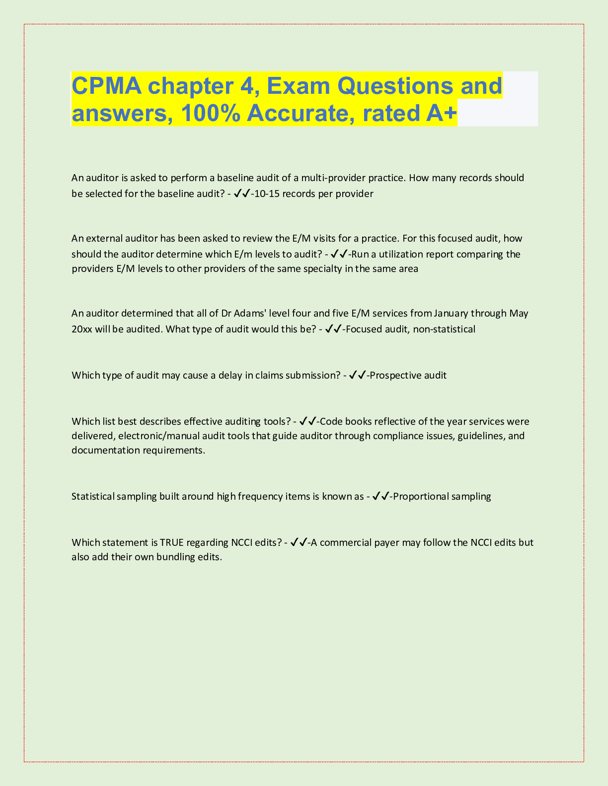 Preview image for CPMA chapter 4, Exam Questions and  answers, 100% Accurate, rated A+